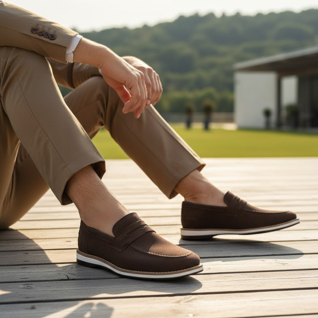 Sapato Loafer Casual Camurça Marrom