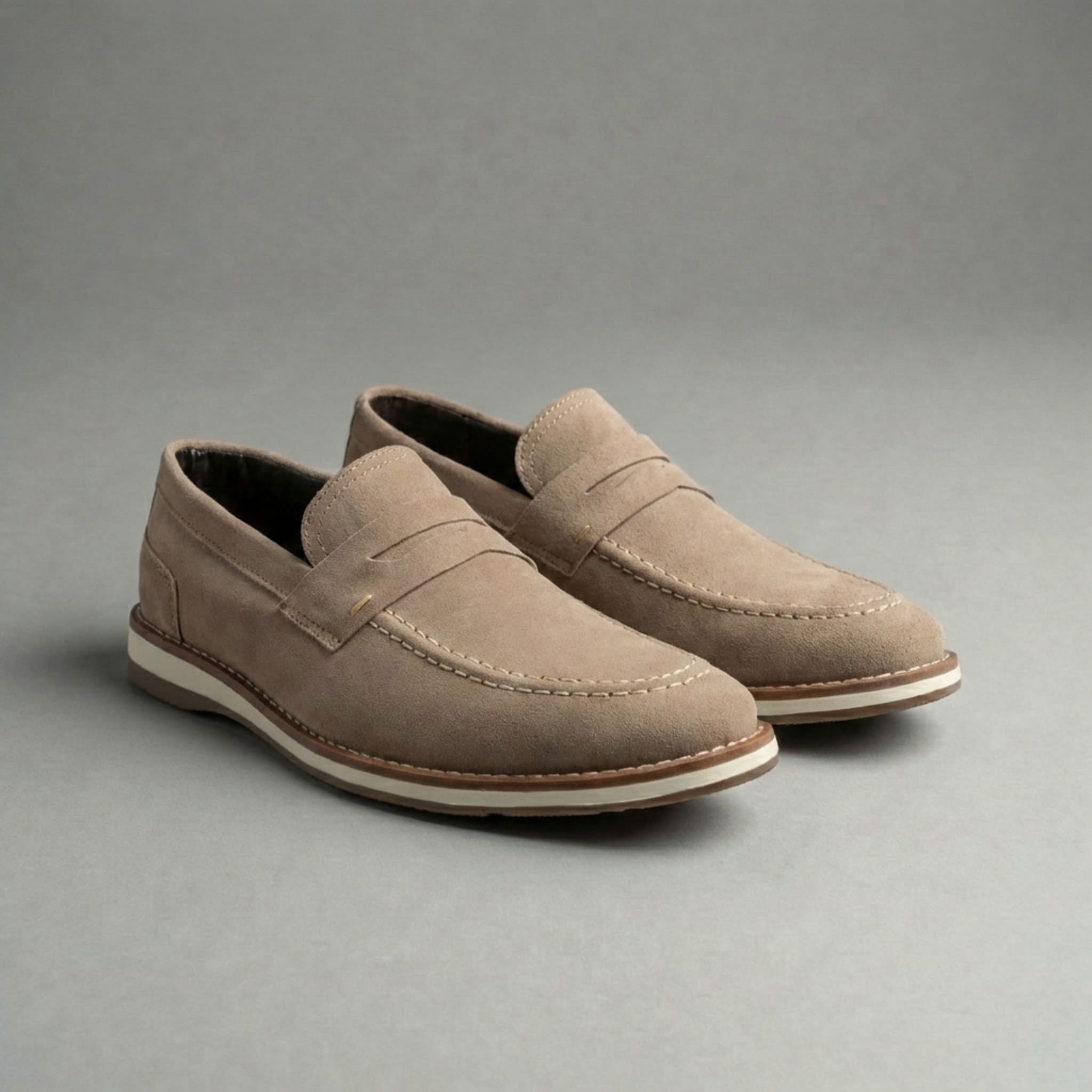 Sapato Loafer Casual Camurça Cinza